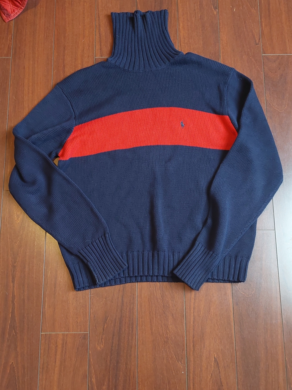 Polo by Ralph Lauren Navy Long Sleeve Turtleneck with Red Chest Stripe